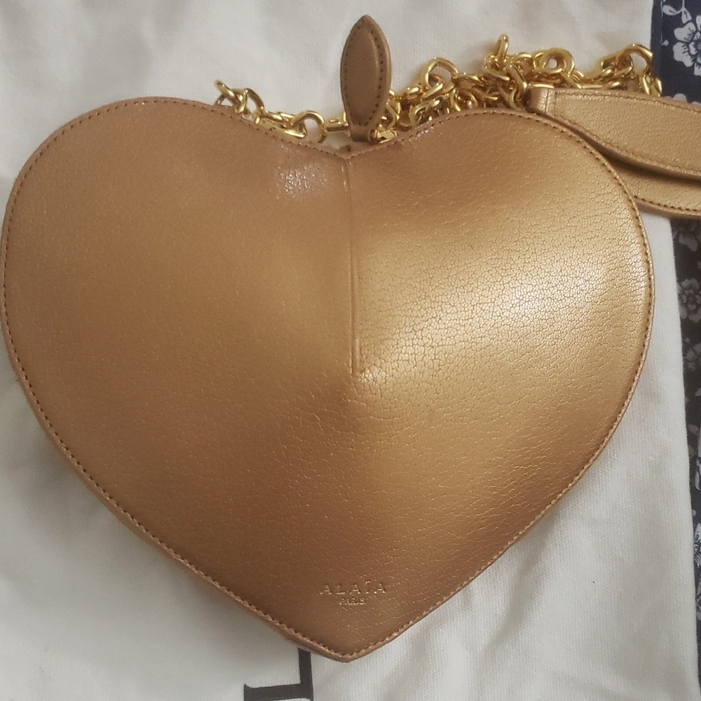 Alaia Tan Clutch Heart-Shaped Wristlet